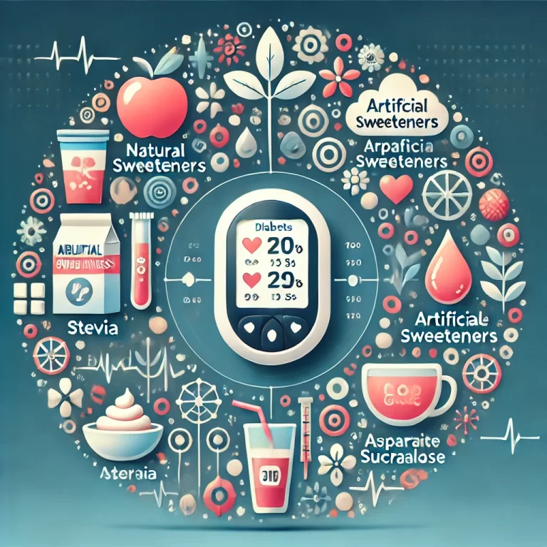 An infographic displaying a diabetes diet plan for managing carbohydrates, featuring a balanced plate with whole grains, vegetables, and legumes, along with a glycemic index chart, glucose meter, and meal planning calendar.