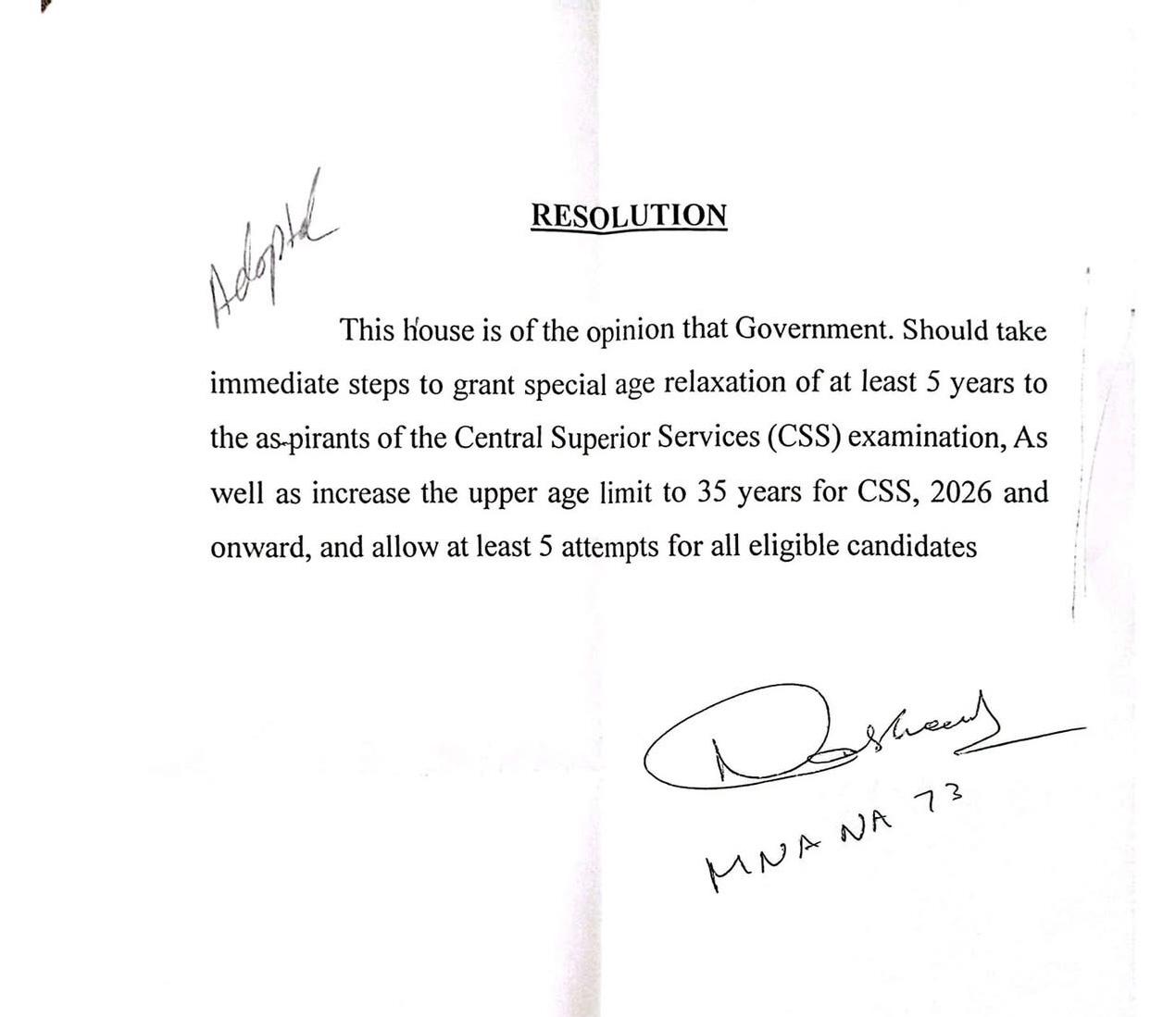 🛑 Breaking News: National Assembly Passes Resolution to Extend CSS Age Limit and Attempts